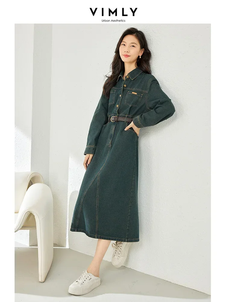 Vimly Women's Retro Denim Dress with Leather 2023 Autumn Fashion Turn-down Collar Button Up Split Midi Denim Shirt Dresses 72711
Vimly Women's Retro Denim Dress with Leather 2023 Autumn Fashion Turn-down Collar Button Up Split Midi Denim Shirt Dresses 72711