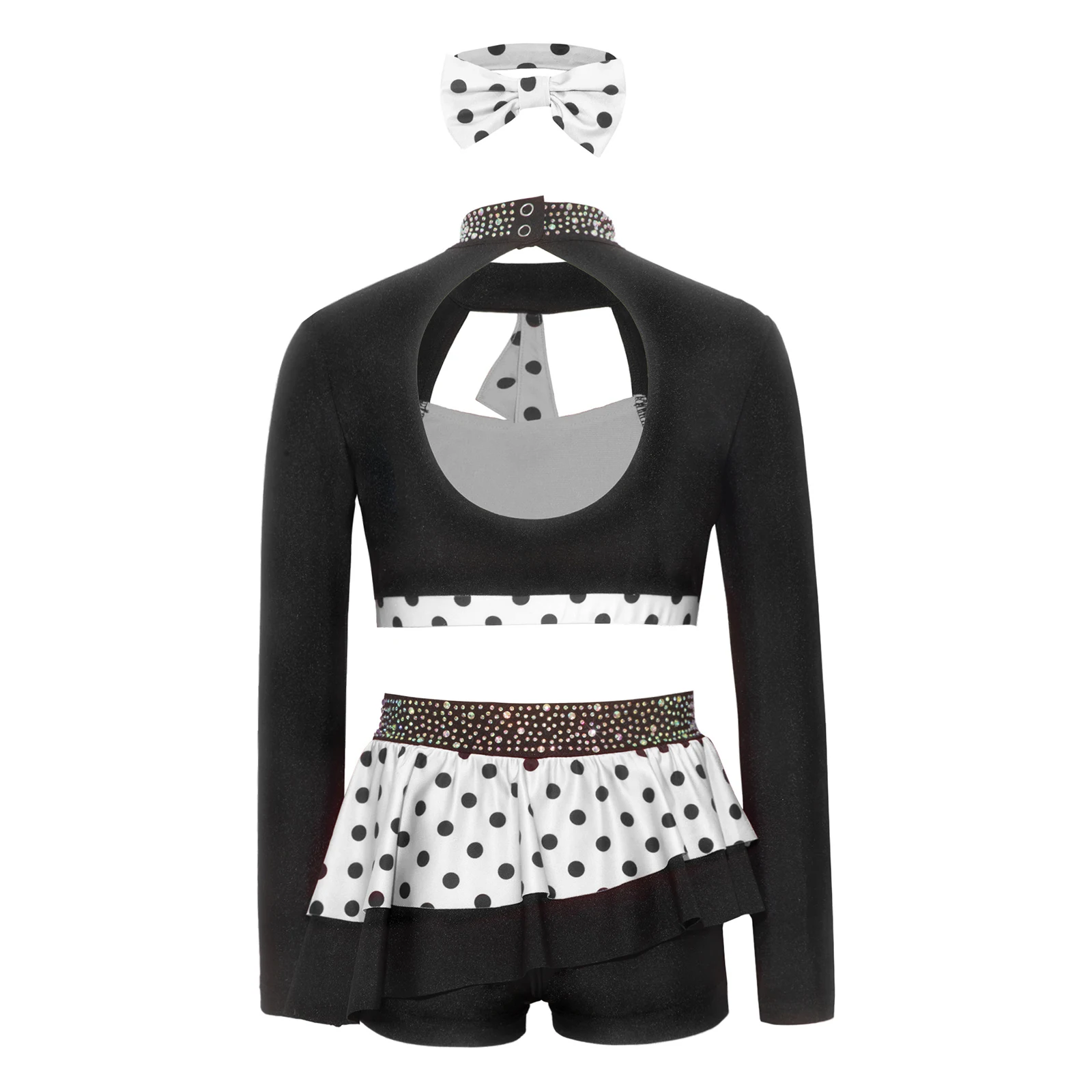 Girls Shiny Sequins Rhinestone Jazz Dance Outfit Cutout Long Sleeve Crop Top with Skirted Shorts Polka Dots Ballet Latin Costume
Girls Shiny Sequins Rhinestone Jazz Dance Outfit Cutout Long Sleeve Crop Top with Skirted Shorts Polka Dots Ballet Latin Costume