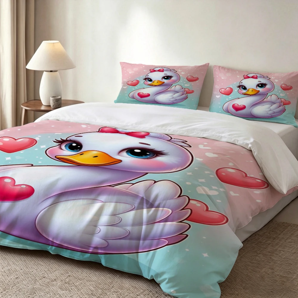 High-Definition Digital Printed Bedding Set, Cute Cartoon Heart Swan Print Duvet Cover Set, Large Floral Print Duvet Cover Set, Includes 1 Duvet Cover + 2 Pillowcases, Suitable for Bedroom, Guest Room, Home Decoration, Polyester Fiber Duvet Cover + Pillow
High-Definition Digital Printed Bedding Set, Cute Cartoon Heart Swan Print Duvet Cover Set, Large Floral Print Duvet Cover Set, Includes 1 Duvet Cover + 2 Pillowcases, Suitable for Bedroom, Guest Room, Home Decoration, Polyester Fiber Duvet Cover + Pillow