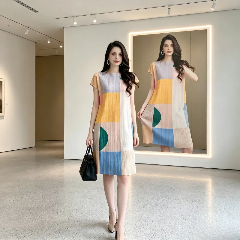 Miyake Pleated 2026 New Dress for Women Summer Artistic Color-Block Print Round Neck Straight Mid-Length Pleated Skirt Pleat
Miyake Pleated 2026 New Dress for Women Summer Artistic Color-Block Print Round Neck Straight Mid-Length Pleated Skirt Pleat