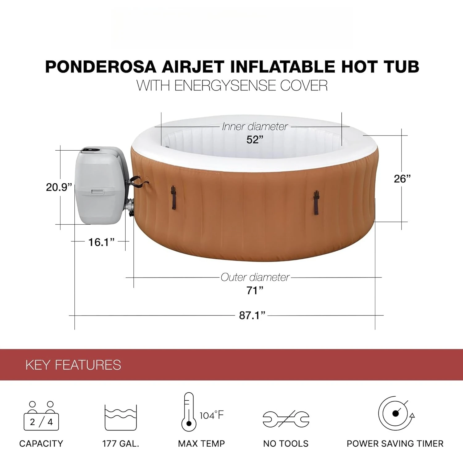 Inflatable Hot Tub, 2-4 Person Round Portable Outdoor Spa with 120 Air Jets & EnergySense, Custom
Inflatable Hot Tub, 2-4 Person Round Portable Outdoor Spa with 120 Air Jets & EnergySense, Custom