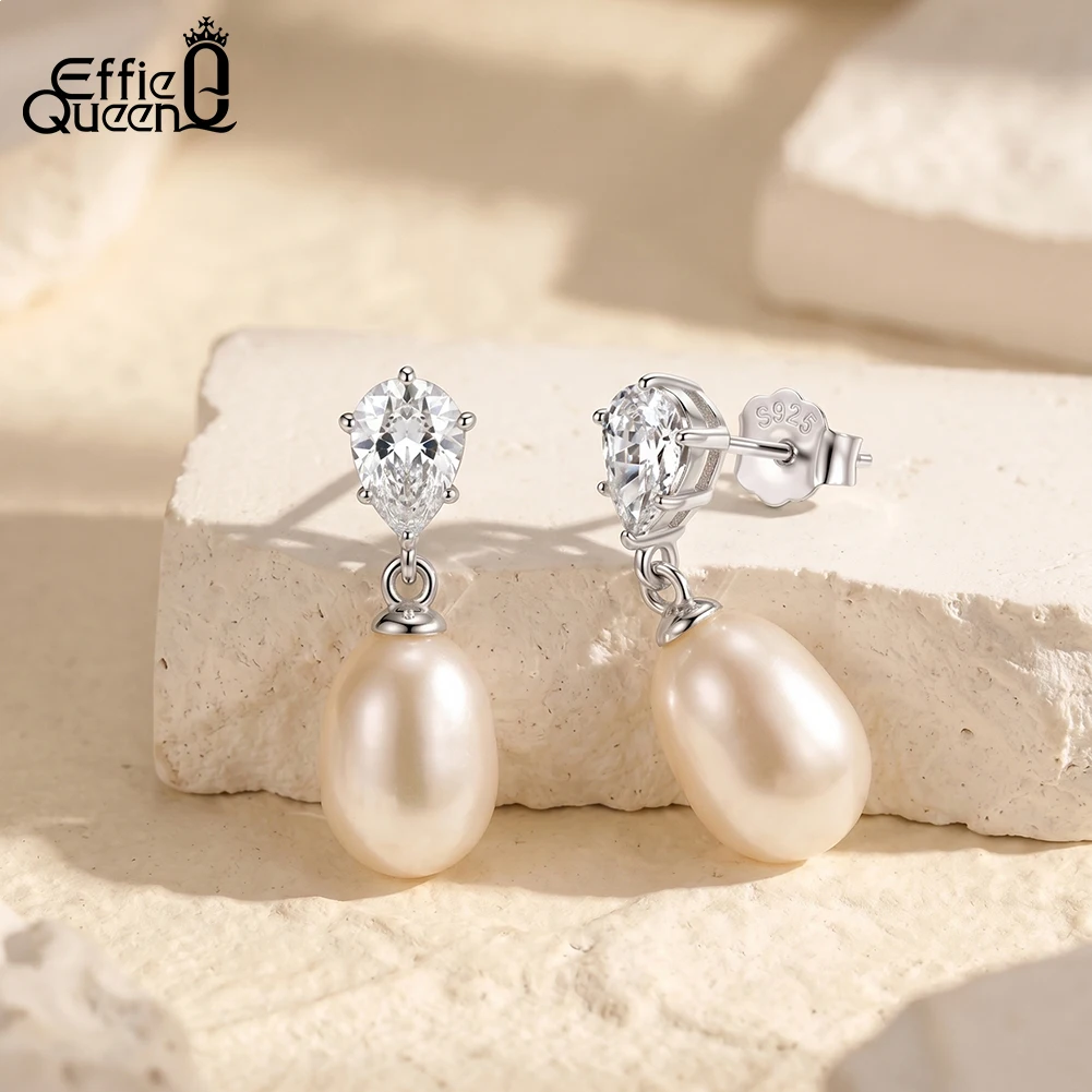 EFFIE QUEEN 925 Sterling Silver Unique Natural Pearl Drop Earrings with Cubic Zircon Fashion Charm Ear Party Jewelry Gift GPE140
EFFIE QUEEN 925 Sterling Silver Unique Natural Pearl Drop Earrings with Cubic Zircon Fashion Charm Ear Party Jewelry Gift GPE140