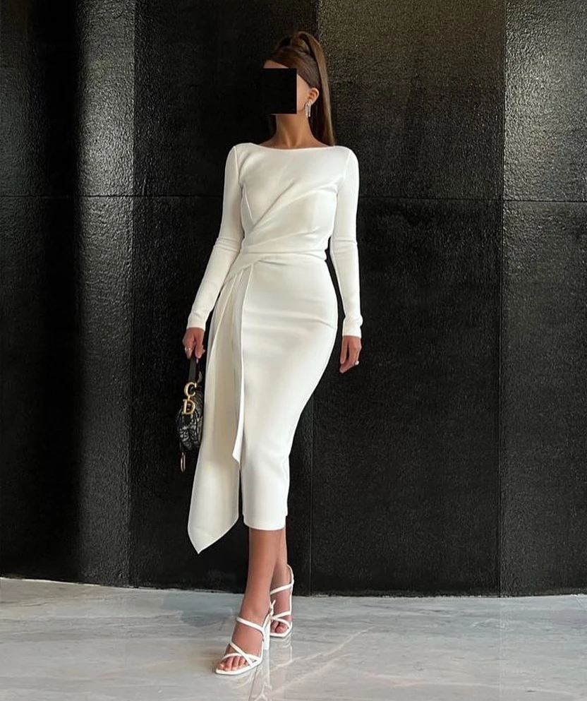 Ivory Satin Long Sleeves Prom Dresses O-Neck Tea Length Pleated Satin Evening Dresses Elegant Wedding Party Gowns
Ivory Satin Long Sleeves Prom Dresses O-Neck Tea Length Pleated Satin Evening Dresses Elegant Wedding Party Gowns