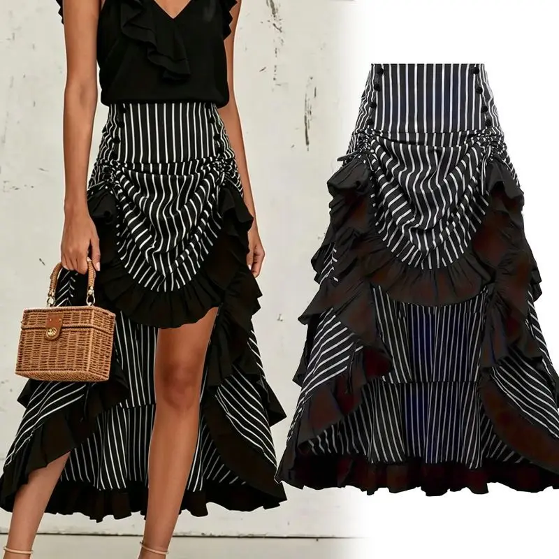 Gothic Retro Skirt Ruffle Edge Black and White Contrasting Irregular Skirt Long Skirt 2026 New
Gothic Retro Skirt Ruffle Edge Black and White Contrasting Irregular Skirt Long Skirt 2026 New
