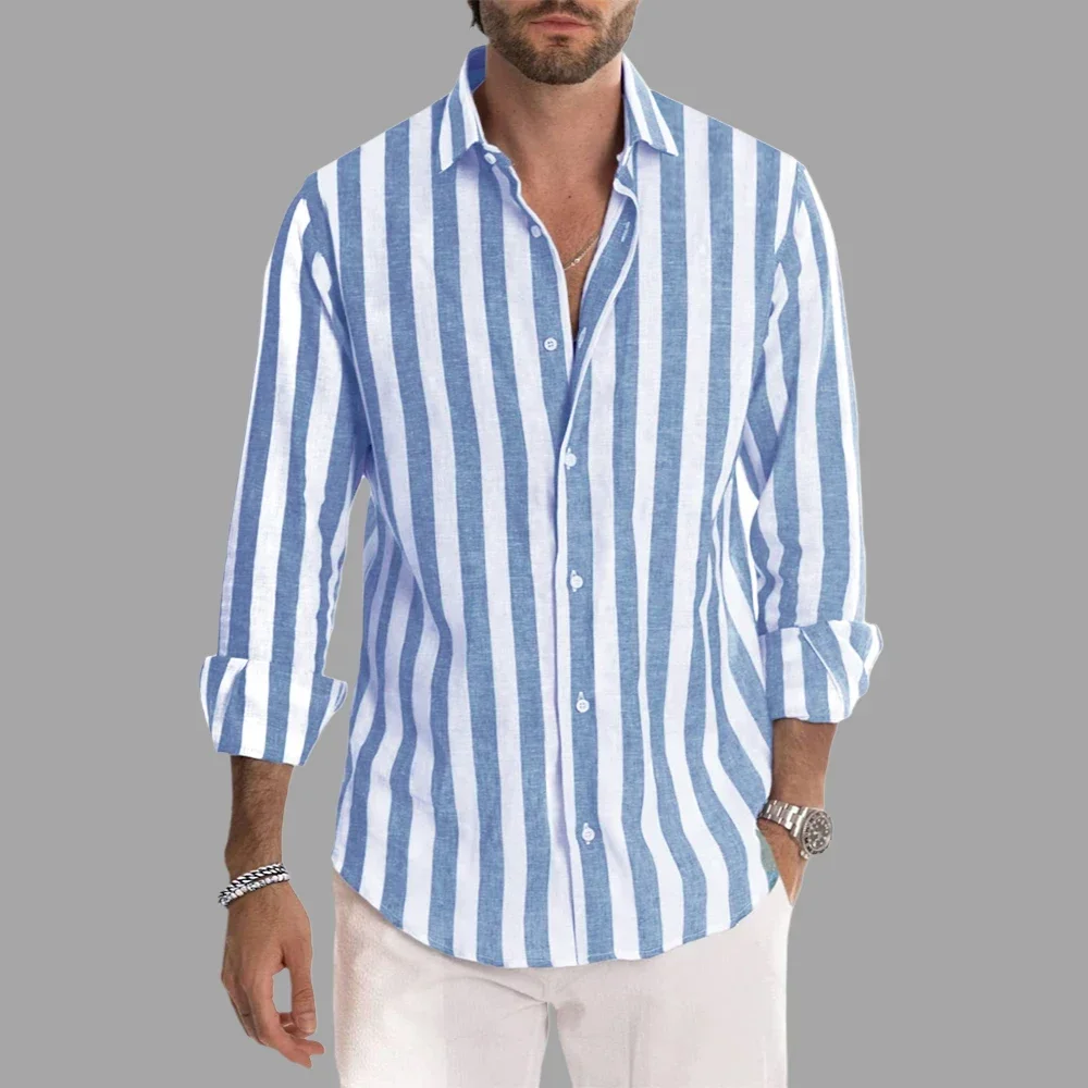 Streetwear Top Men's Long Sleeve Lapel Striped Casual Shirt Autumn New Single Breasted Men Blouse Slim Commuter Shirt
Streetwear Top Men's Long Sleeve Lapel Striped Casual Shirt Autumn New Single Breasted Men Blouse Slim Commuter Shirt