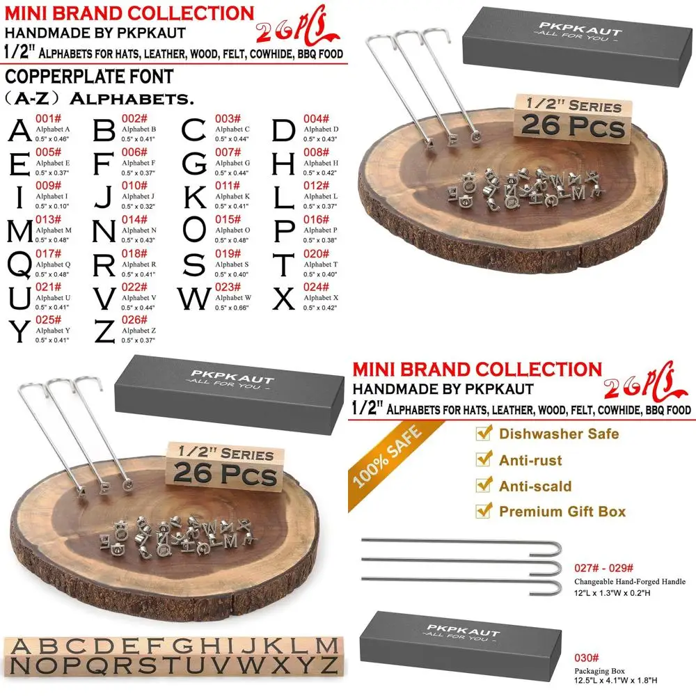 Набор из 26 мини-брендировочных граверов с алфавитом 1/2 дюйма для работы по дереву, коже, войлку и маркировки продуктов питания
Набор из 26 мини-брендировочных граверов с алфавитом 1/2 дюйма для работы по дереву, коже, войлку и маркировки продуктов питания