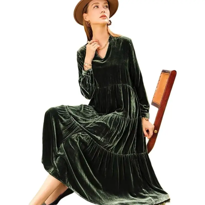 Fashion Elegant purple velvet long dress French vintage ruffled pleated dress sexy V-neck office lady party dresses Vestidos
Fashion Elegant purple velvet long dress French vintage ruffled pleated dress sexy V-neck office lady party dresses Vestidos