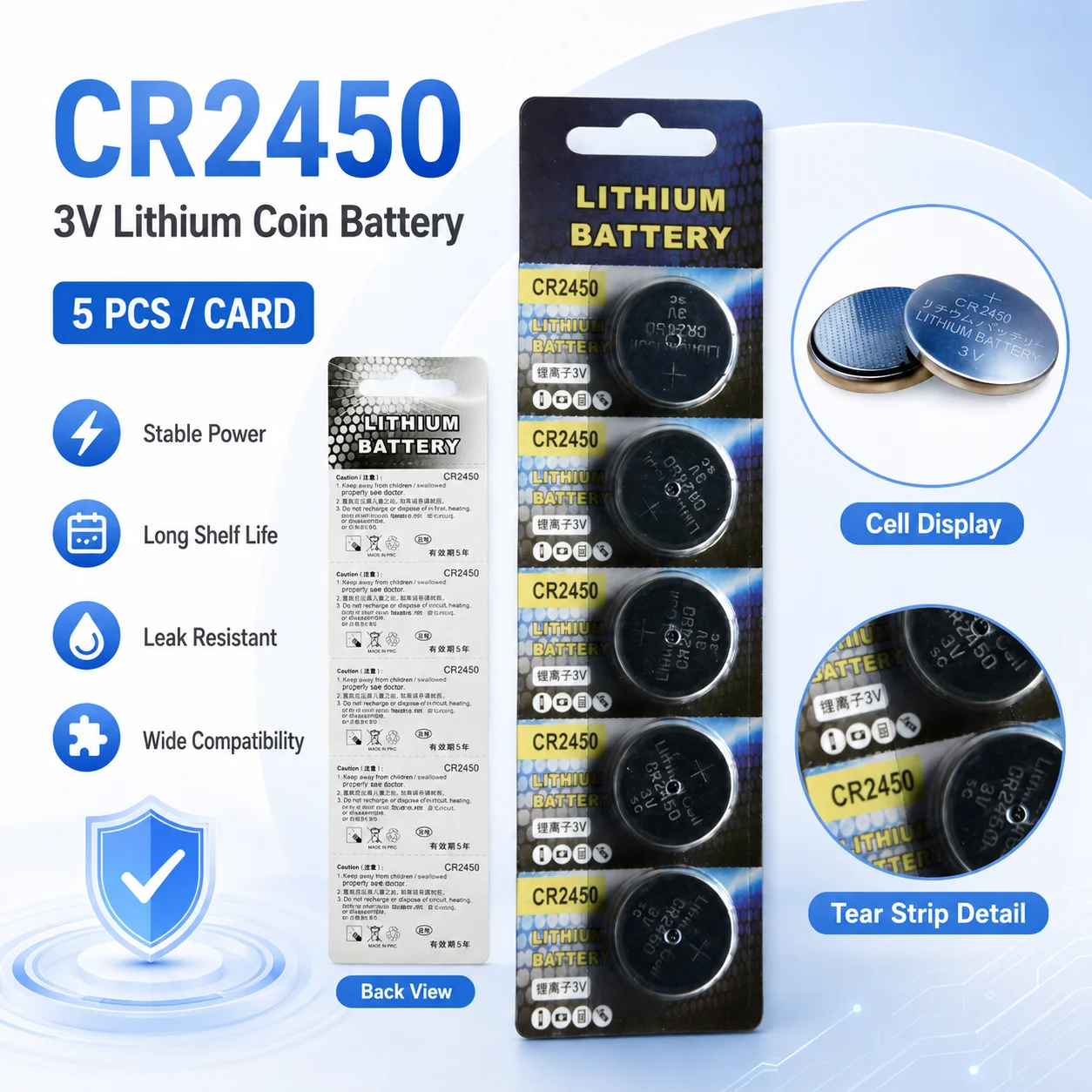 CR2450 3V Lithium Button Battery Coin Cell For Car Key Remote Control Insulated Cup Small Electronics
CR2450 3V Lithium Button Battery Coin Cell For Car Key Remote Control Insulated Cup Small Electronics