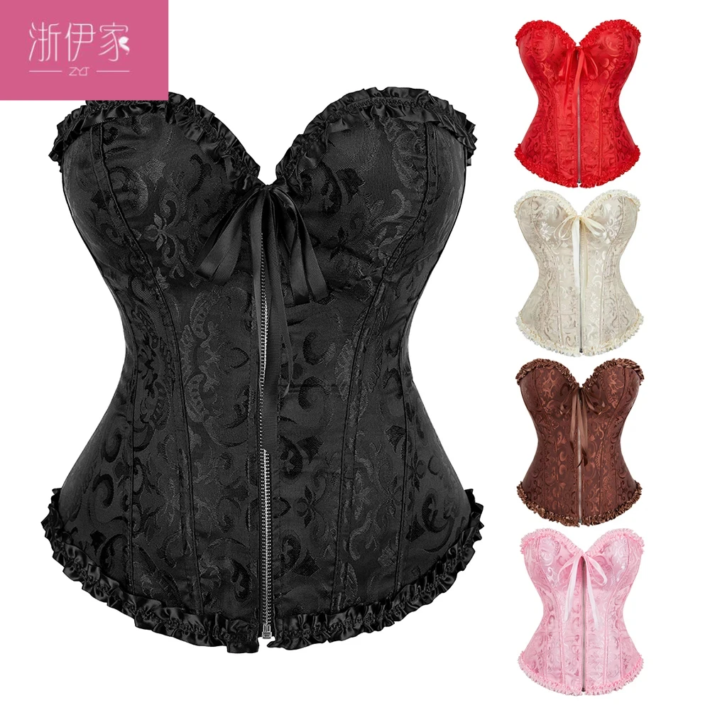 Front Zipper Corset Plastic Bones Overbust Korset Jacquard Waist Bustier Top Basques
Front Zipper Corset Plastic Bones Overbust Korset Jacquard Waist Bustier Top Basques