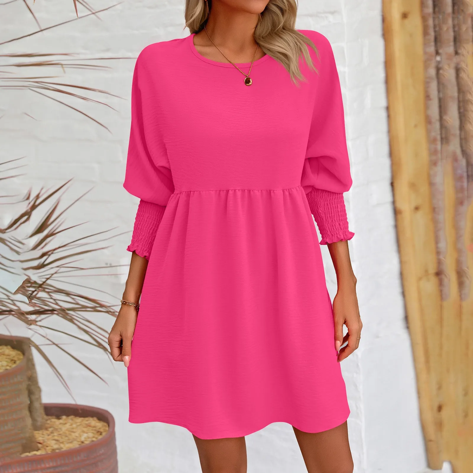 Summer Casual Solid Color Mini Dress For Women O-Neck Long Sleeve Short Dress Ladies A-Line Slim Waist Pleated Dresses Vestidos
Summer Casual Solid Color Mini Dress For Women O-Neck Long Sleeve Short Dress Ladies A-Line Slim Waist Pleated Dresses Vestidos