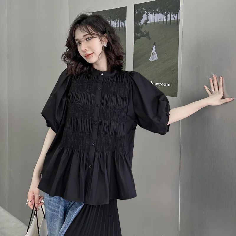 Hong Kong Style Pleated Lantern Sleeve Short Sleeve Women's Shirt Thin Slimming Design Summer Fashionable Open Cardigan Top
Hong Kong Style Pleated Lantern Sleeve Short Sleeve Women's Shirt Thin Slimming Design Summer Fashionable Open Cardigan Top