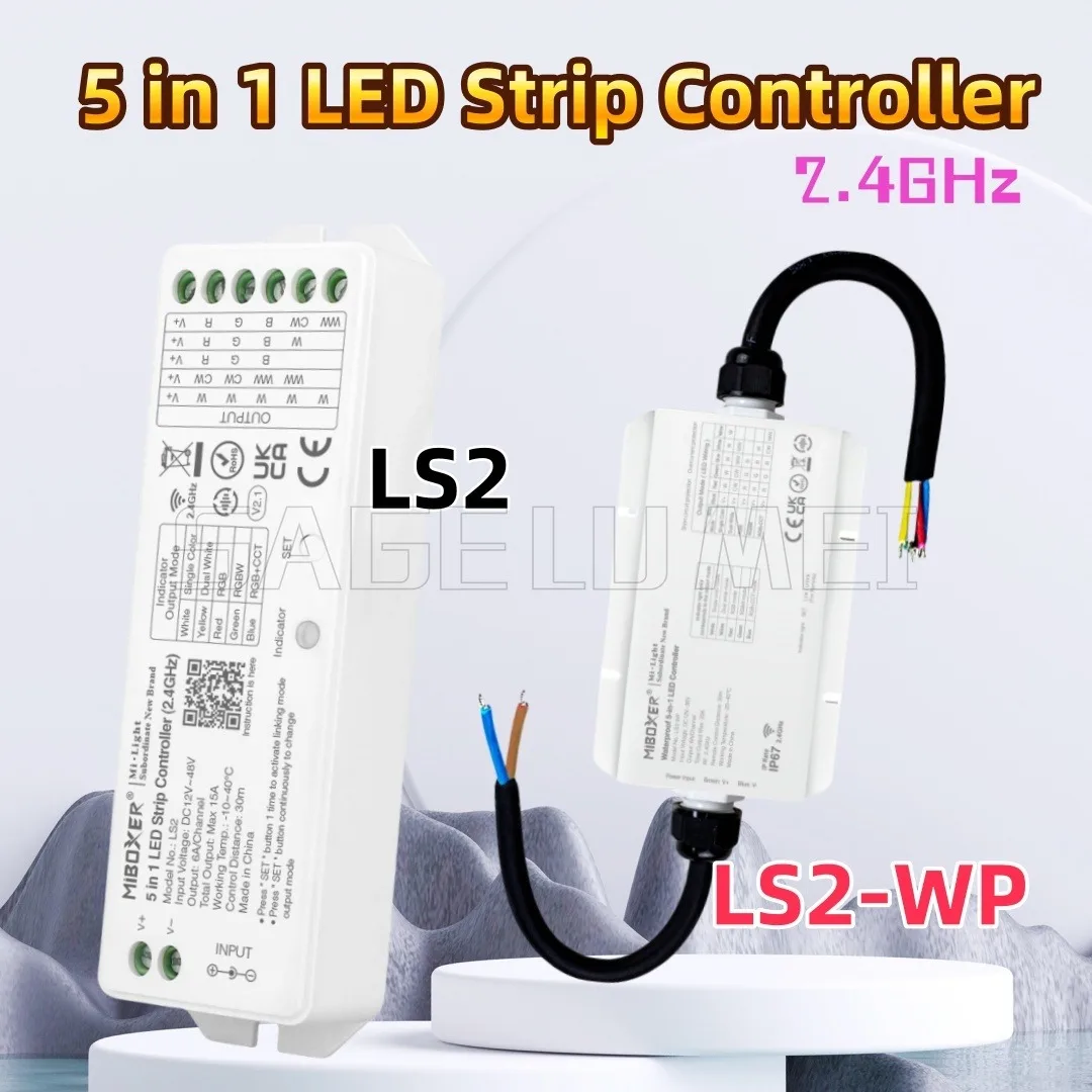 Miboxer LS2 LS2-WP 5 IN 1 2.4GHz Smart LED Strip Controller Remote Control for Single Color CCT RGB RGBW RGB+CCT LED Strip Light
Miboxer LS2 LS2-WP 5 IN 1 2.4GHz Smart LED Strip Controller Remote Control for Single Color CCT RGB RGBW RGB+CCT LED Strip Light