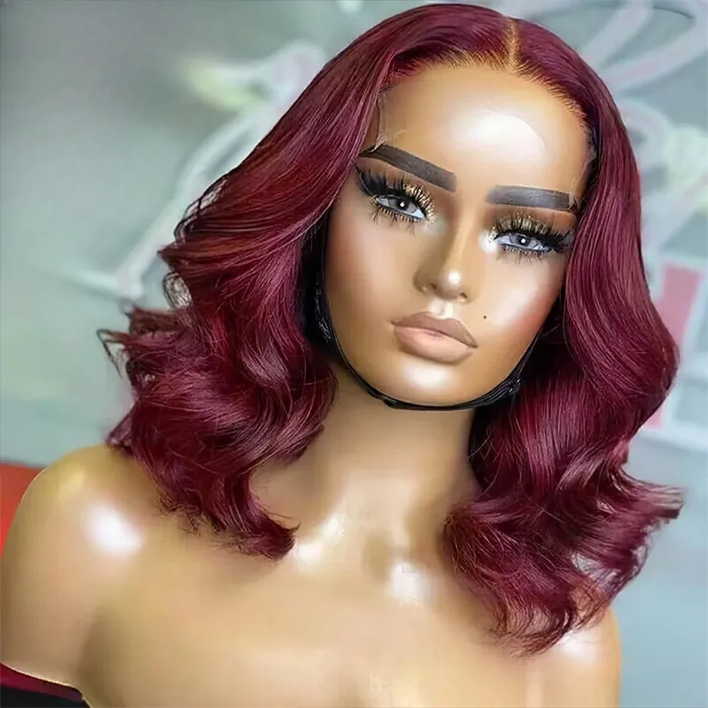 99J Burgundy HD Lace Frontal Short Wave Wig 13x4 Body Wave Transparent Lace Front Glueless Wig Pre Plucked Red Color For Women
99J Burgundy HD Lace Frontal Short Wave Wig 13x4 Body Wave Transparent Lace Front Glueless Wig Pre Plucked Red Color For Women