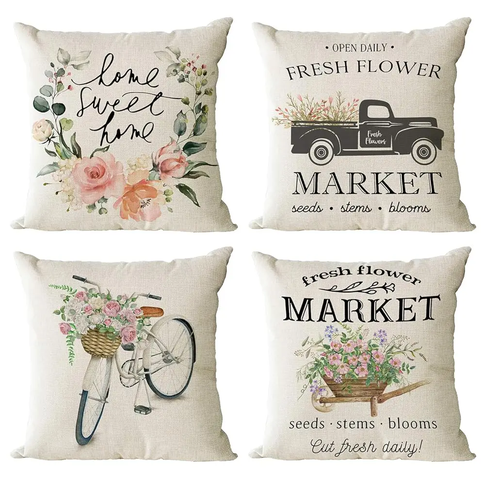 Set Of 4 Spring Market Decorative Throw Pillow Covers Farmhouse Floral Square Cotton Linen Cushion Covers Outdoor Couch Sofa
Set Of 4 Spring Market Decorative Throw Pillow Covers Farmhouse Floral Square Cotton Linen Cushion Covers Outdoor Couch Sofa