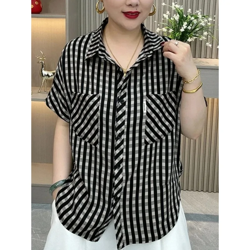 Women's Striped Short Sleeve Shirt Plus Size Loose Casual Blouse with Pockets
Women's Striped Short Sleeve Shirt Plus Size Loose Casual Blouse with Pockets
