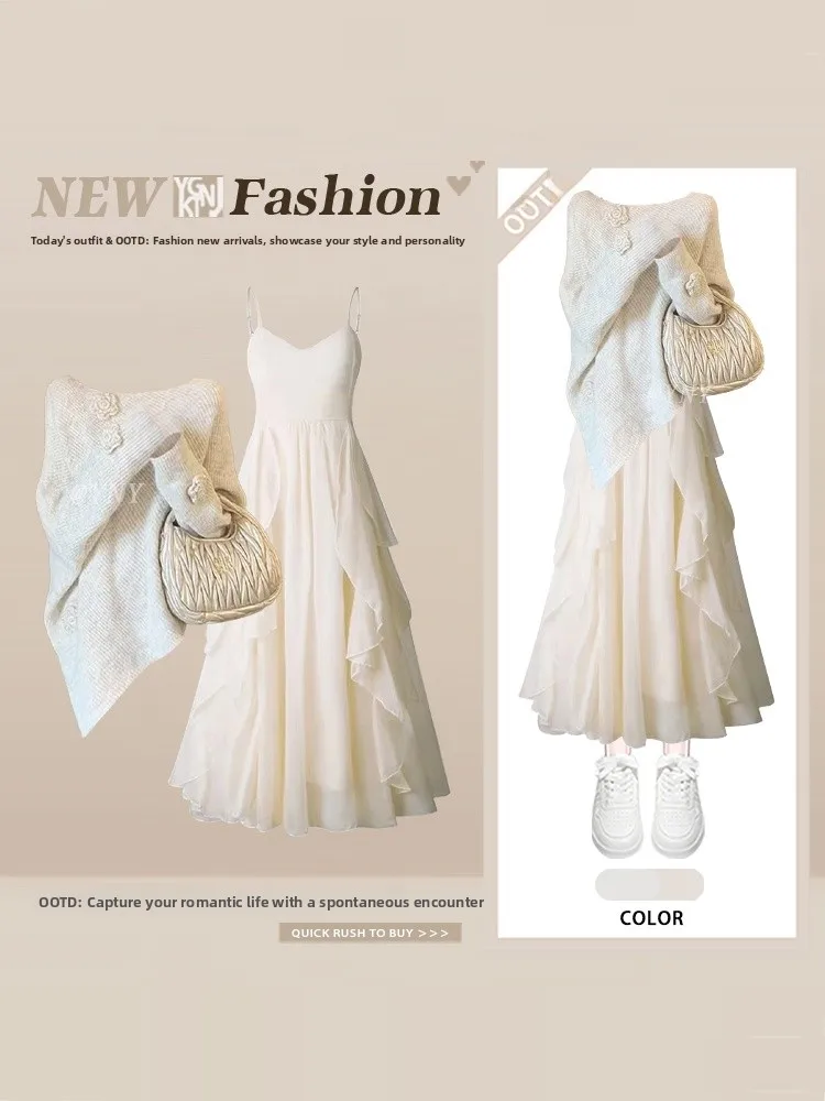 Elegant Winter Knitted Sweater And Dress Set for Women Asymmetrical Hemline Gentle Style Two-Piece Fashionable Outfit
Elegant Winter Knitted Sweater And Dress Set for Women Asymmetrical Hemline Gentle Style Two-Piece Fashionable Outfit