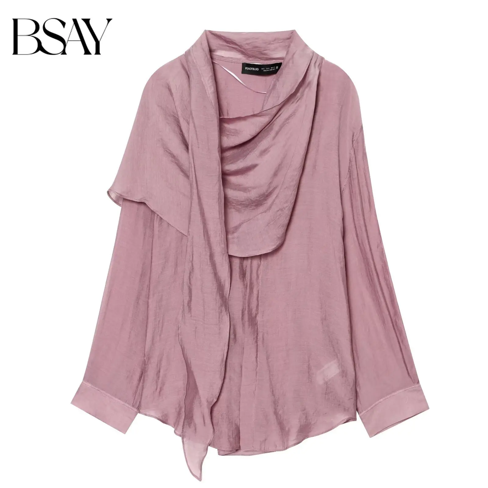 BSAY Spring Summer Women's Satin Blouse Scarf Collar Long Sleeve Asymmetrical Draped Top Elegant Loose Casual Solid Color Shirt
BSAY Spring Summer Women's Satin Blouse Scarf Collar Long Sleeve Asymmetrical Draped Top Elegant Loose Casual Solid Color Shirt