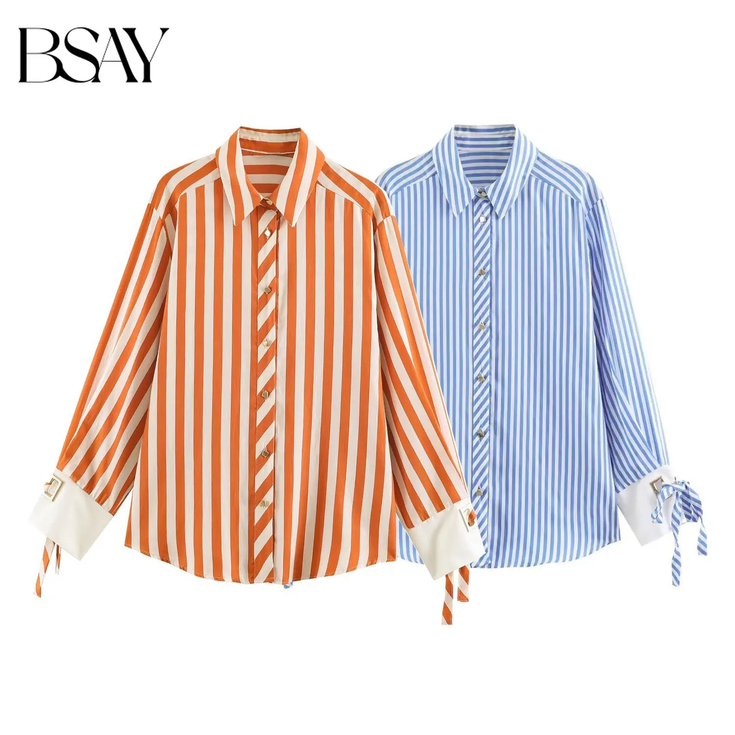 BSAY Women's Striped Turn down Collar Button Down Shirt Long Sleeve Bow Tie Cuffs Color Block Design Office Casual Blouse Tops
BSAY Women's Striped Turn down Collar Button Down Shirt Long Sleeve Bow Tie Cuffs Color Block Design Office Casual Blouse Tops