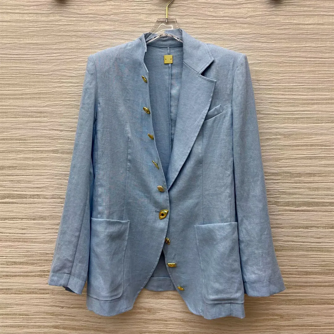 2025 New Fashion Vintage Gold Buttons Decoration 100% Linen Blazer Suit Women V-neck Long Sleeve Elegant Lady Designer Jacket
2025 New Fashion Vintage Gold Buttons Decoration 100% Linen Blazer Suit Women V-neck Long Sleeve Elegant Lady Designer Jacket