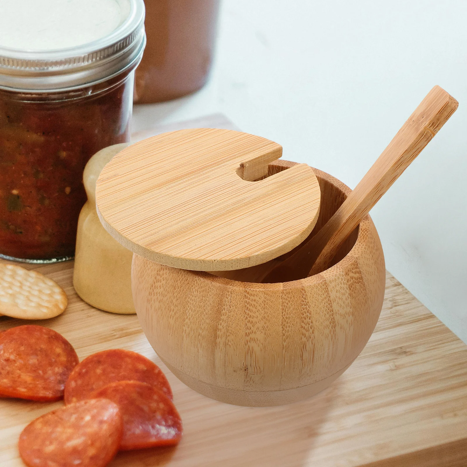 Bamboo Condiment Bottle Portable Spice Dispenser Salt Bowl with Lid Kitchen Jar Spoon Containers
Bamboo Condiment Bottle Portable Spice Dispenser Salt Bowl with Lid Kitchen Jar Spoon Containers