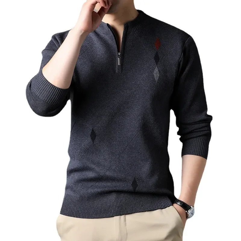 Knitted Sweater for Men 2023 Autumn New Men's Casual Stripe Bottom Shirt Stand up Neck Half Zip Thin Sweater for Men
Knitted Sweater for Men 2023 Autumn New Men's Casual Stripe Bottom Shirt Stand up Neck Half Zip Thin Sweater for Men