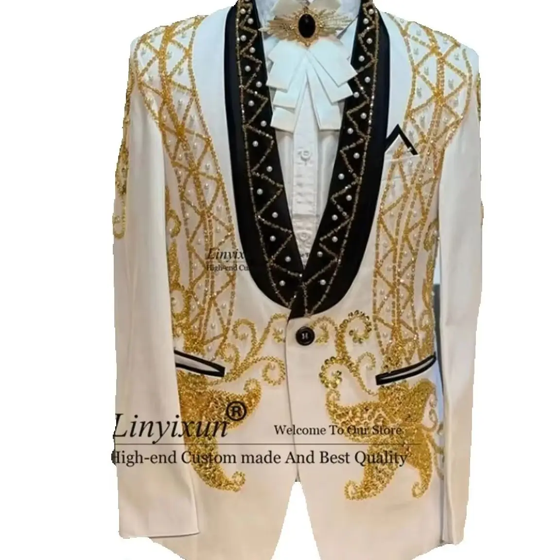 Fashion Shawl Lapel Men Suits Stone Crystal Tuxedo 2 Pieces Sets Wedding Groom Slim Fit Prom Blazers Customized Costume Homme
Fashion Shawl Lapel Men Suits Stone Crystal Tuxedo 2 Pieces Sets Wedding Groom Slim Fit Prom Blazers Customized Costume Homme