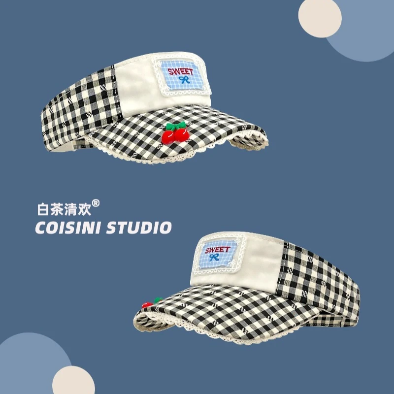 Korean Version Cute Cherry Plaid Lace Trim Design Empty Top Hat Summer Outdoor Travel Sunshade Breathable Sun Caps for Women's
Korean Version Cute Cherry Plaid Lace Trim Design Empty Top Hat Summer Outdoor Travel Sunshade Breathable Sun Caps for Women's