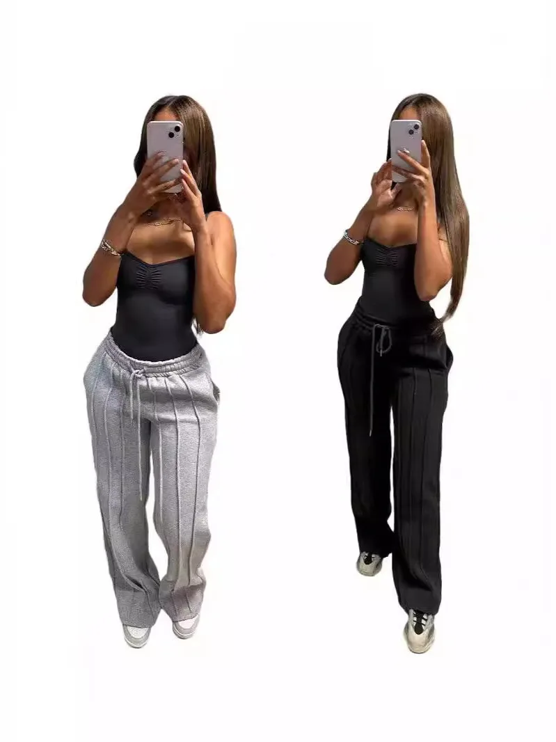 High Waist Straight Leg Pants Casual Faion Pure Color Vertical Stripe Splicing Pleated Elastic Waist Dstring Loose Sport...
High Waist Straight Leg Pants Casual Faion Pure Color Vertical Stripe Splicing Pleated Elastic Waist Dstring Loose Sport...