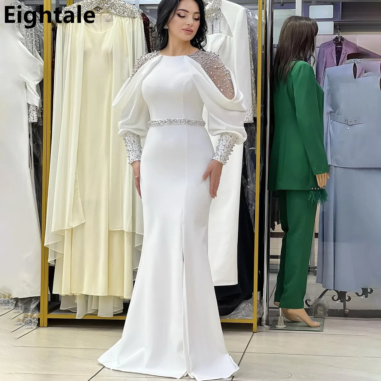 Eightale 2025 Luxury Dubai Evening Dress Beaded Puff Sleeve Mermaid Saudi Arabic Prom Party Dress Women Formal Gowns Customized
Eightale 2025 Luxury Dubai Evening Dress Beaded Puff Sleeve Mermaid Saudi Arabic Prom Party Dress Women Formal Gowns Customized