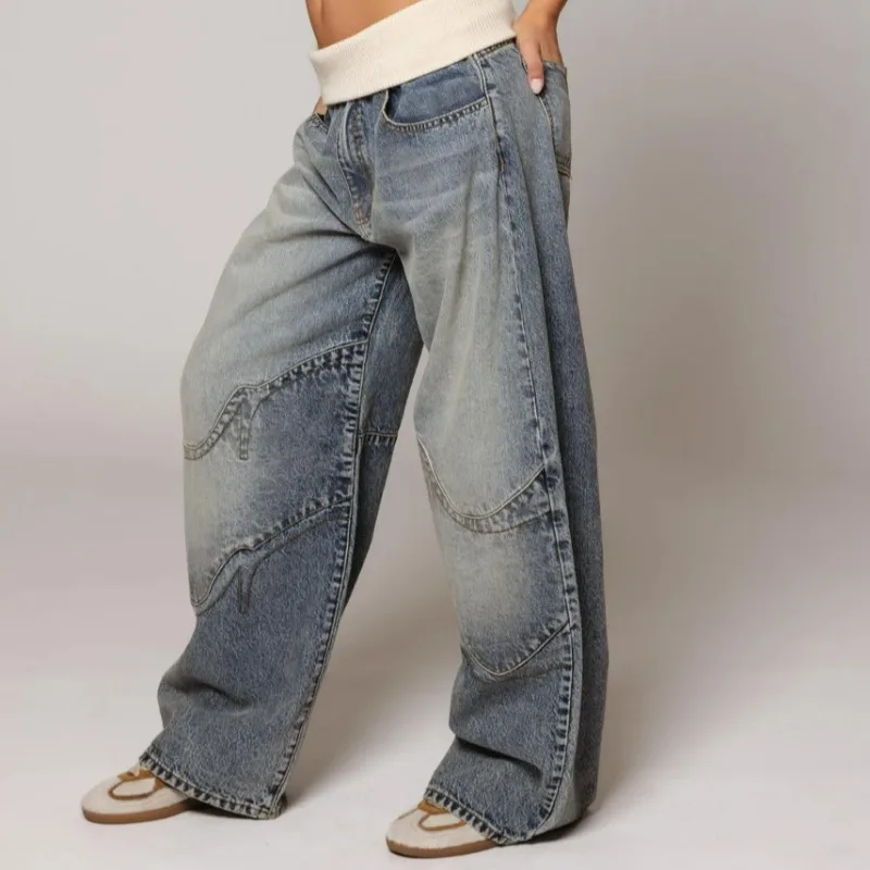 UNITIM Women Denim Pant American Streetwear Patchwork Lady Straight-leg Pant Loose Washed Distressed Female Casual Trousers
UNITIM Women Denim Pant American Streetwear Patchwork Lady Straight-leg Pant Loose Washed Distressed Female Casual Trousers
