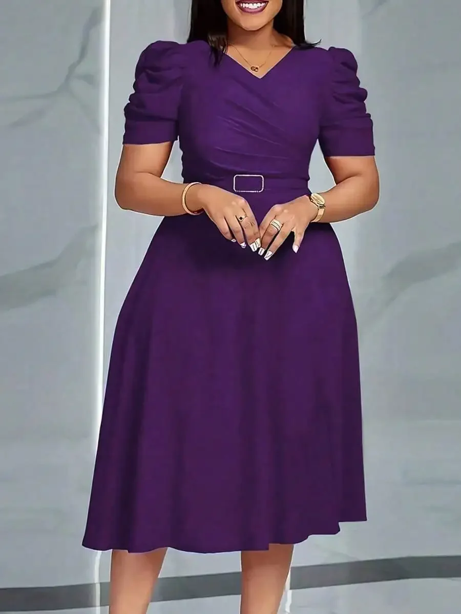 Women's Slim Fit Elegant Short Sleeve V-Neck Dress, Spring/Summer Church Purple Capri
Women's Slim Fit Elegant Short Sleeve V-Neck Dress, Spring/Summer Church Purple Capri