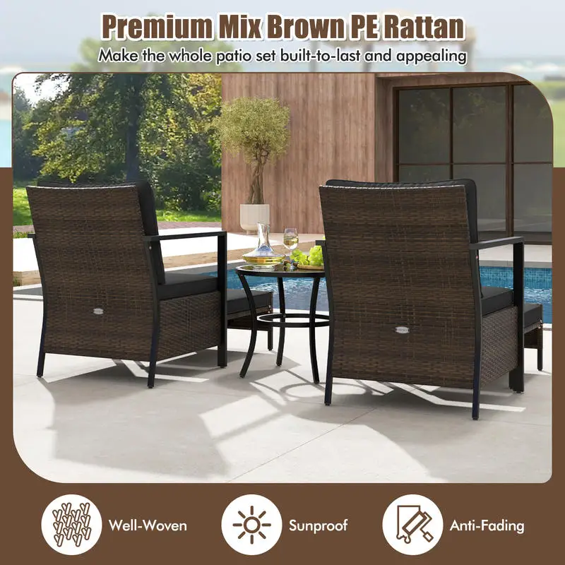 4 Piece Outdoor Furniture Set with Glass Topped Coffee Table-Black
4 Piece Outdoor Furniture Set with Glass Topped Coffee Table-Black