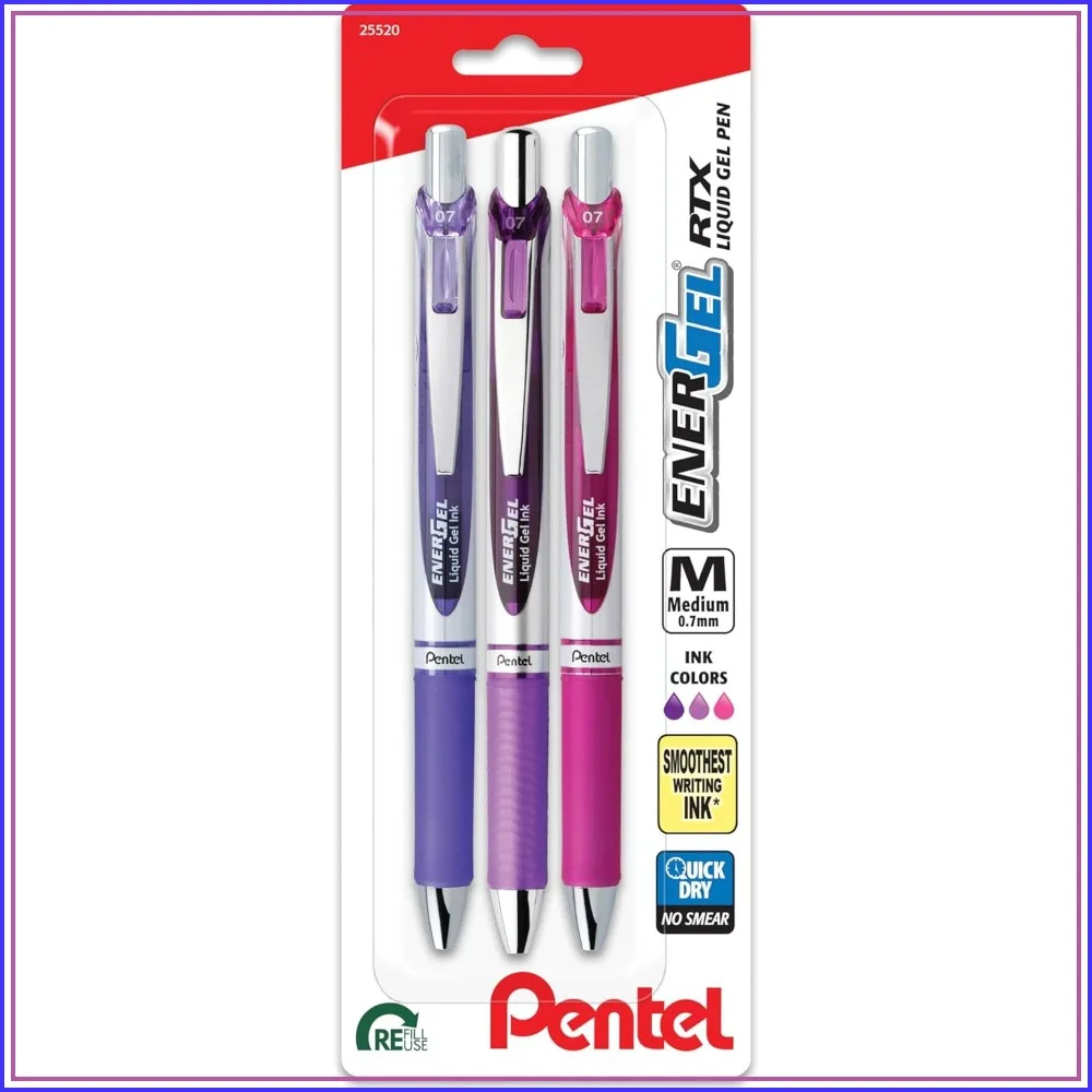 Retractable Liquid Gel Pen, 0.7mm, Assorted Violet Ink, Pack of 3
Retractable Liquid Gel Pen, 0.7mm, Assorted Violet Ink, Pack of 3
