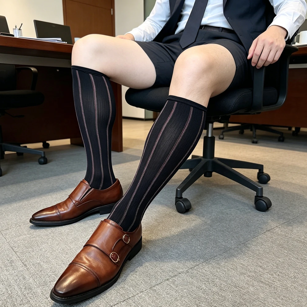 Men's Black Ribbed Stripe over the Calf Dress Socks Knee High Formal Business Tube Hosiery for Office Suit Comfortable
Men's Black Ribbed Stripe over the Calf Dress Socks Knee High Formal Business Tube Hosiery for Office Suit Comfortable