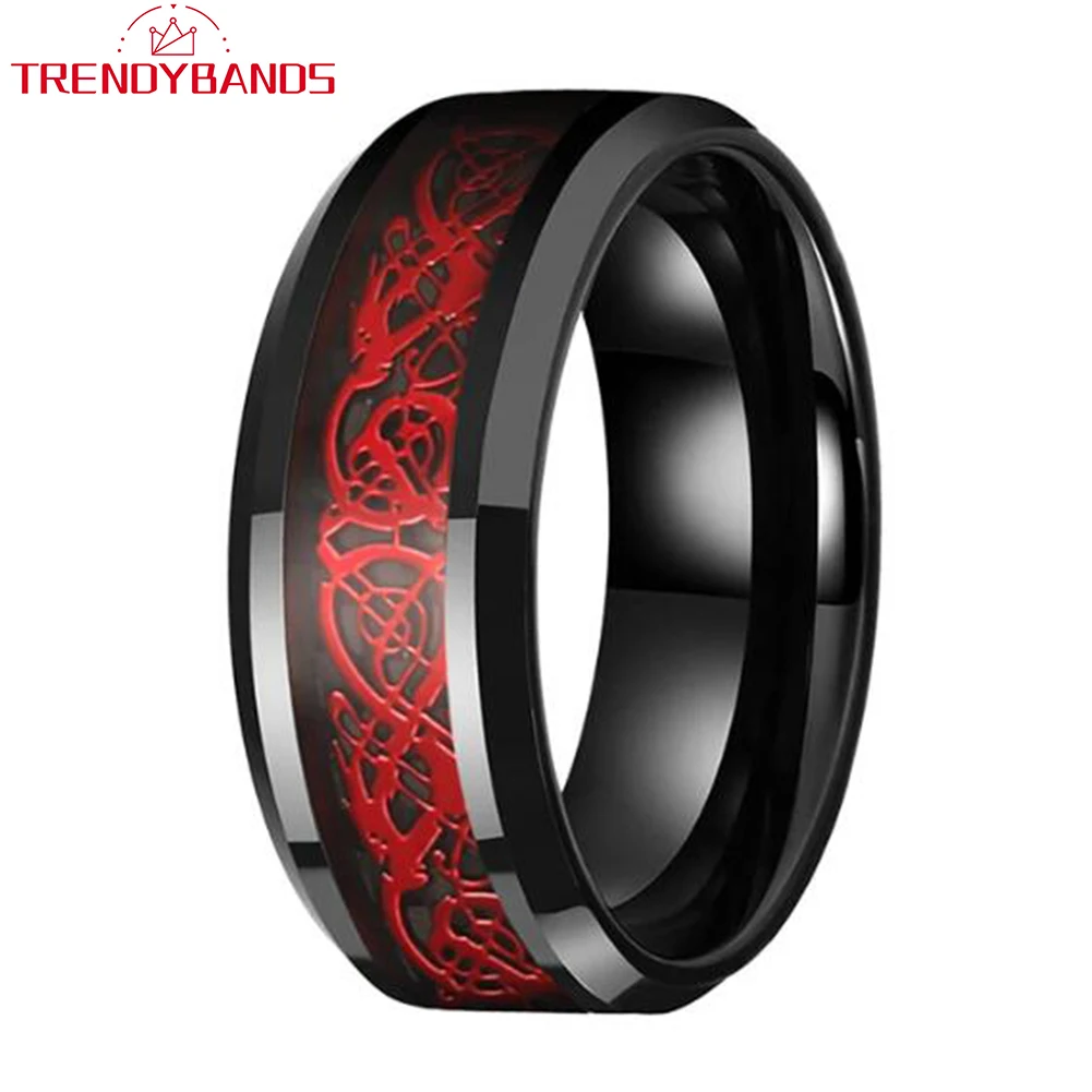 8mm Fashion Rings Tungsten Wedding Band Engagement Jewelry for Men Women Red Dragon and Carbide Fiber Inlay Comfort Fit
8mm Fashion Rings Tungsten Wedding Band Engagement Jewelry for Men Women Red Dragon and Carbide Fiber Inlay Comfort Fit