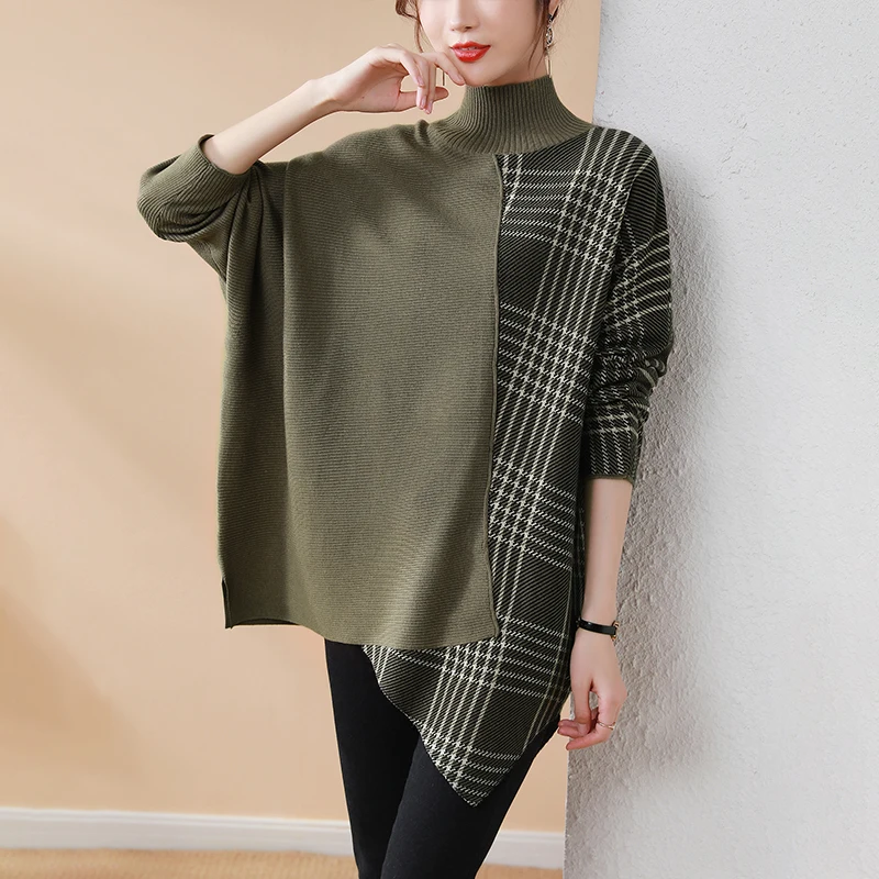 Women Elegant Batwing Sleeve Sweater 2024 Autumn Fashion Patchwork Knit Clothes Lady High Collar Stripes Loose Sweater Pullovers
Women Elegant Batwing Sleeve Sweater 2024 Autumn Fashion Patchwork Knit Clothes Lady High Collar Stripes Loose Sweater Pullovers