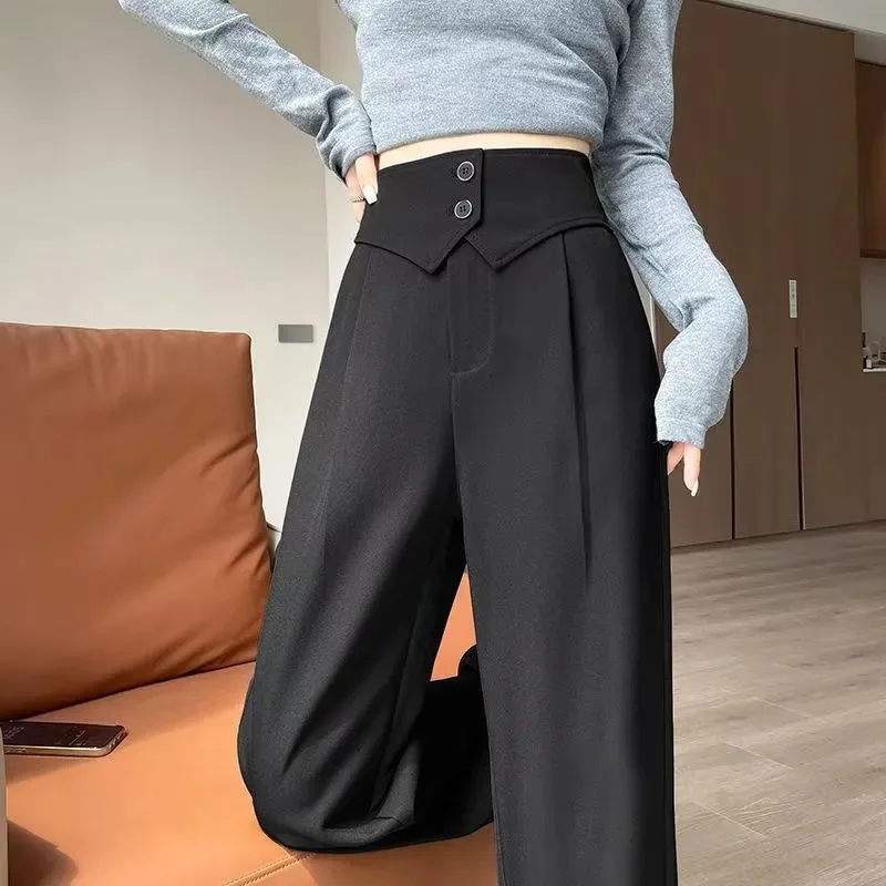 Women's High Waisted Wide Leg Suit Pants Double Button Design Office Trousers Draping Anti-wrinkle Straight Pants
Women's High Waisted Wide Leg Suit Pants Double Button Design Office Trousers Draping Anti-wrinkle Straight Pants