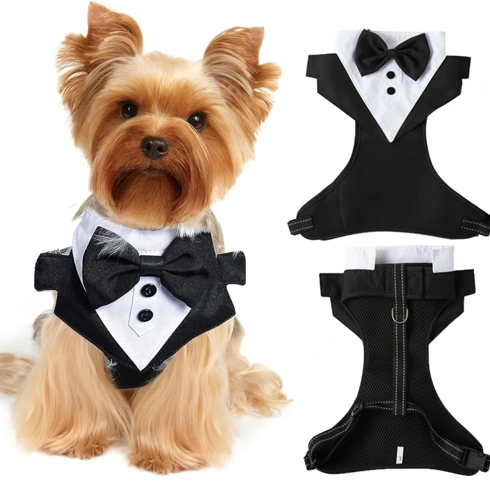 Gentleman Smoking Dog Harness Pet Birthday Wedding Outfit Formal Costume Mesh Vest with Bowtie for Small Medium Dogs
Gentleman Smoking Dog Harness Pet Birthday Wedding Outfit Formal Costume Mesh Vest with Bowtie for Small Medium Dogs