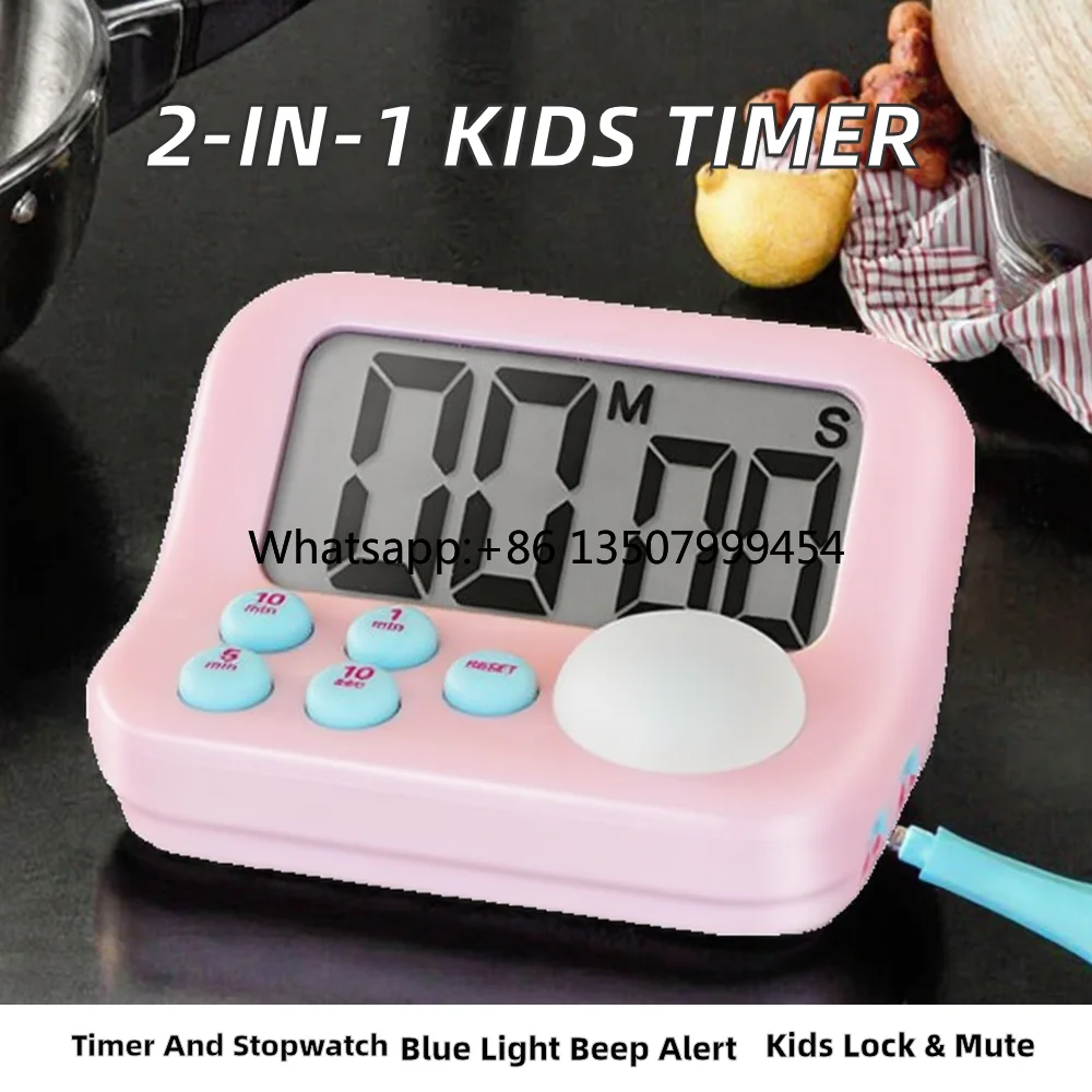 2-in-1 Digital Timer/Stopwatch (Count-Down Count-Up) Blue LED Light Beeps Notification Large Easy-Push Button Mute Lock
2-in-1 Digital Timer/Stopwatch (Count-Down Count-Up) Blue LED Light Beeps Notification Large Easy-Push Button Mute Lock