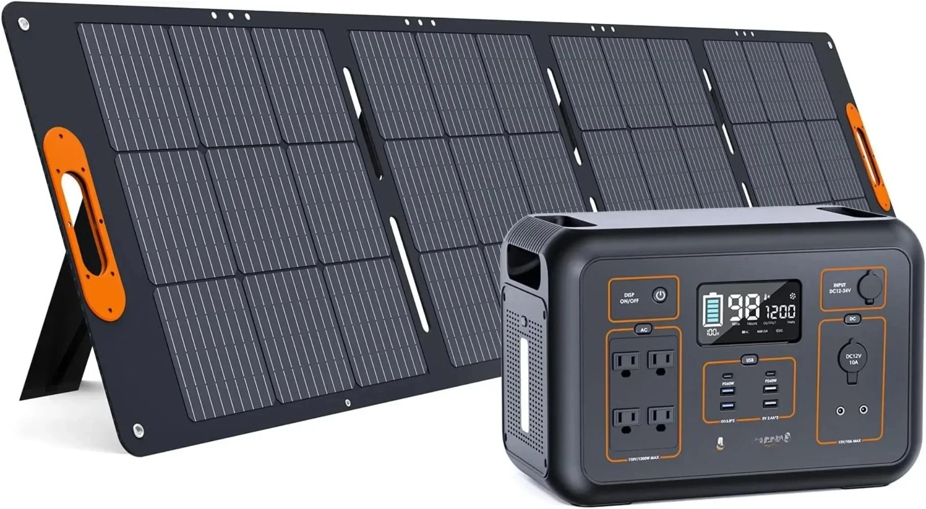 A Solar Generator 1200W(Peak 2400W) with 1 * 200W Solar Panel 1132Wh Portable Power Station 4* AC Outlet 6* PD60W USB Outlet
A Solar Generator 1200W(Peak 2400W) with 1 * 200W Solar Panel 1132Wh Portable Power Station 4* AC Outlet 6* PD60W USB Outlet