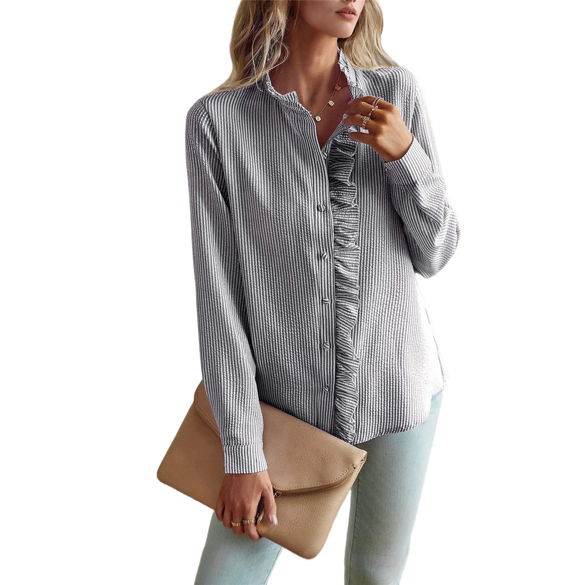 Women'S Striped Button Front Shirts Mock Neck Long Sleeve Office Blouse Tops Black XL
Women'S Striped Button Front Shirts Mock Neck Long Sleeve Office Blouse Tops Black XL