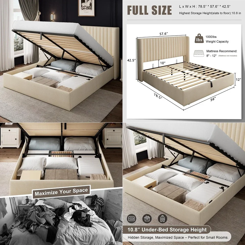 Full Size Lift Up Storage Bed with Wingback Headboard, Upholstered Linen Bed Frame with Havy Duty Wooden Slat Support, Hydrauli
Full Size Lift Up Storage Bed with Wingback Headboard, Upholstered Linen Bed Frame with Havy Duty Wooden Slat Support, Hydrauli