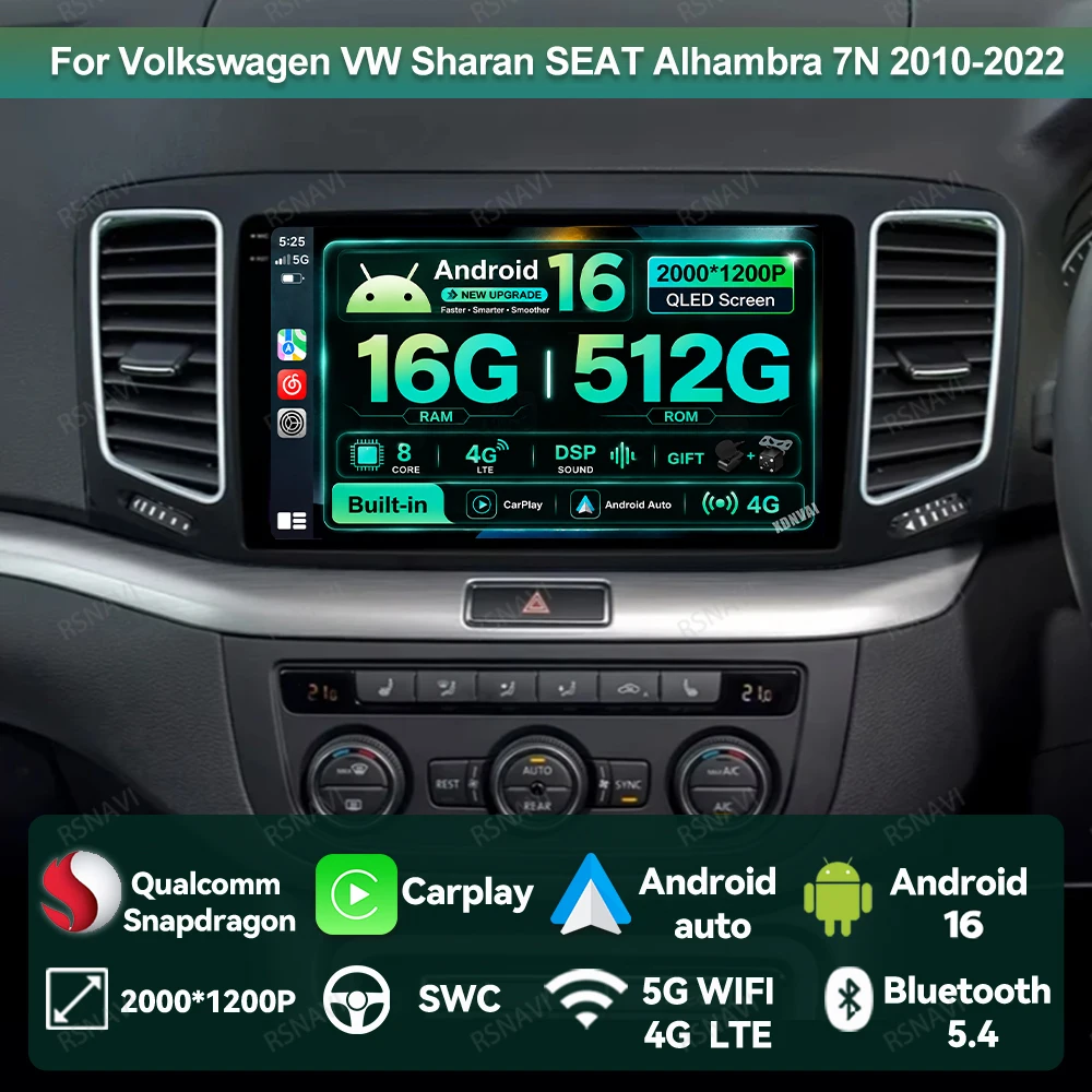 Car Radio Android 16 For Volkswagen VW Sharan SEAT Alhambra 7N 2010-2022 Head Unit Navigation Multimedia Qualcomm DVD BT QLED
Car Radio Android 16 For Volkswagen VW Sharan SEAT Alhambra 7N 2010-2022 Head Unit Navigation Multimedia Qualcomm DVD BT QLED