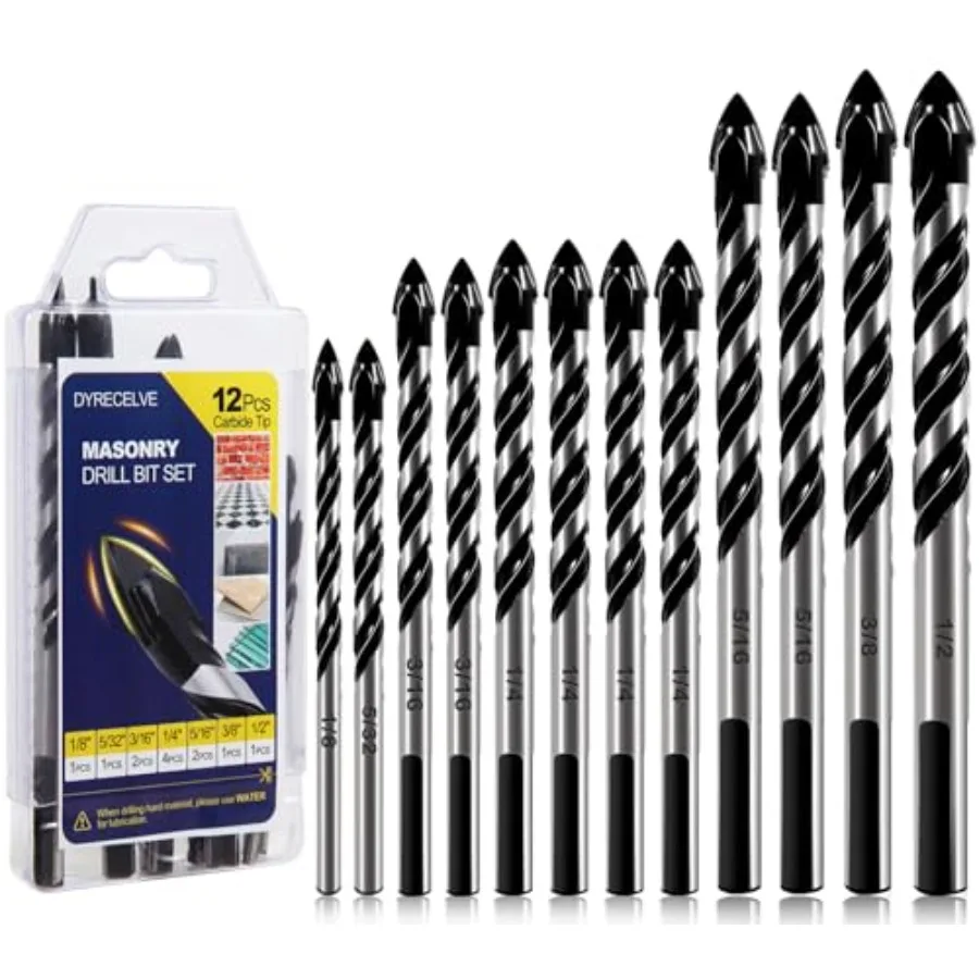 12-PCS Masonry Drill Bit Set and Concrete Drill Bit Set, 1/8 to 1/2 inch Profional Carbide Drill Bits Tip for Glass, Tile, Bric
12-PCS Masonry Drill Bit Set and Concrete Drill Bit Set, 1/8 to 1/2 inch Profional Carbide Drill Bits Tip for Glass, Tile, Bric
