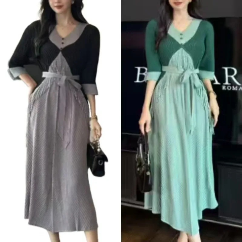 Miyake Pleated Dresses V-Neck Color-Block Print Fall 2025 New Plisse Fitted Sleeveless Long Dress Loose Fit Plus Size Clothing
Miyake Pleated Dresses V-Neck Color-Block Print Fall 2025 New Plisse Fitted Sleeveless Long Dress Loose Fit Plus Size Clothing