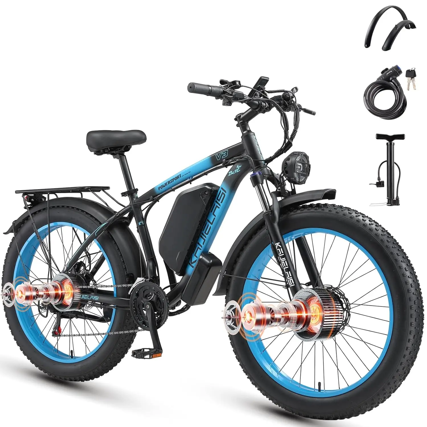 AWD Electric Bike for Adults, Peak 4000W Power 26” Fat Tire Ebike, 34MPH Dual Motor Electric Bicycles, 48V 23AH, Customized
AWD Electric Bike for Adults, Peak 4000W Power 26” Fat Tire Ebike, 34MPH Dual Motor Electric Bicycles, 48V 23AH, Customized