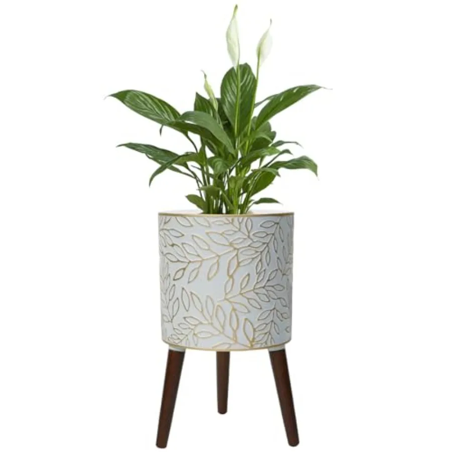 Plant Pots with Wood Planter Holder Indoor Flower Pot with Gold Floral Embossed Modern Planters with Drainage Holes for Living
Plant Pots with Wood Planter Holder Indoor Flower Pot with Gold Floral Embossed Modern Planters with Drainage Holes for Living