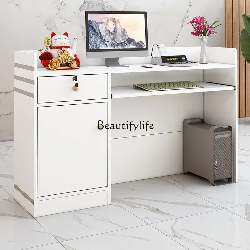 46Front desk store small reception desk simple modern supermarket with drawers cash register
46Front desk store small reception desk simple modern supermarket with drawers cash register