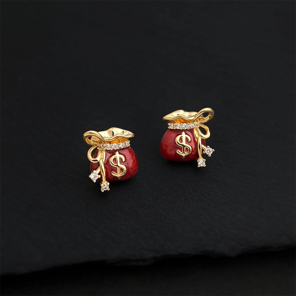 Original Money Bag Ear Studs Micro Zircon S925 Silver Enamel Wine Red Fashion Women's Earrings
Original Money Bag Ear Studs Micro Zircon S925 Silver Enamel Wine Red Fashion Women's Earrings