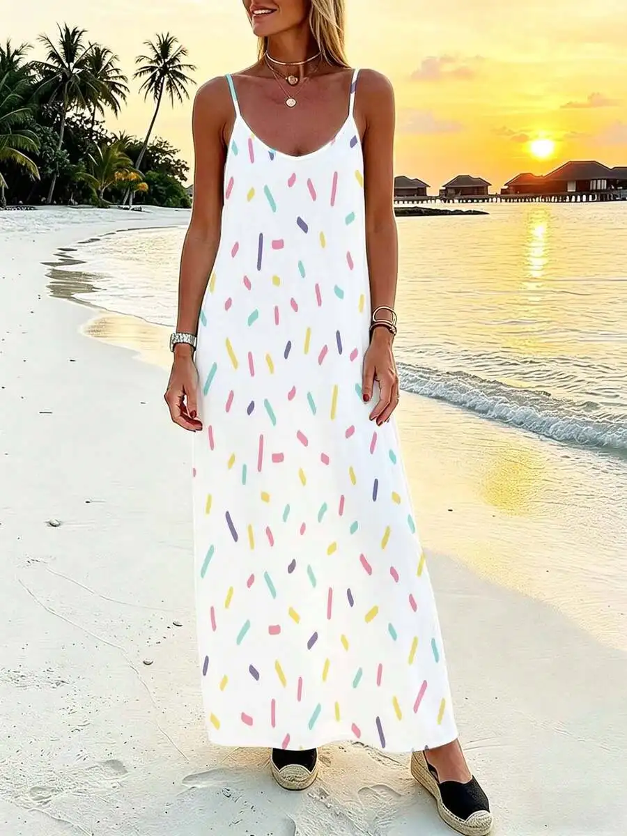 Colorful Sprinkle Print Backless Maxi Dress For Beach Vacation Summer Casual Outfit
Colorful Sprinkle Print Backless Maxi Dress For Beach Vacation Summer Casual Outfit
